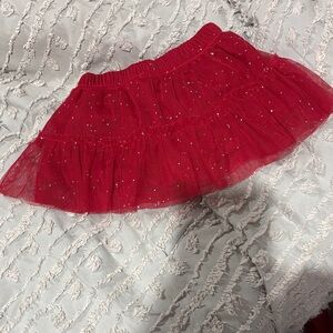 Toddler Red Tulle Skirt with Glitter Accents